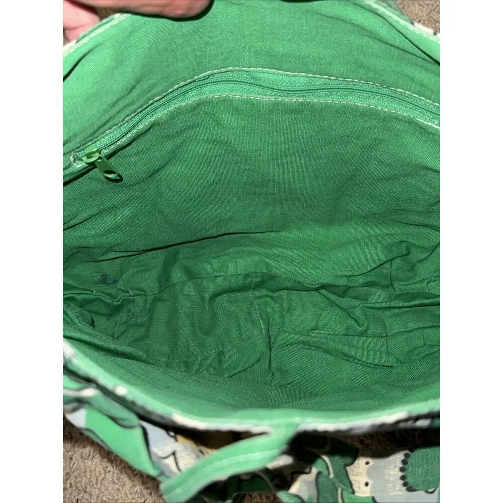 Vintage Green Yellow Blue Flower Handbag Tote Purse EUC